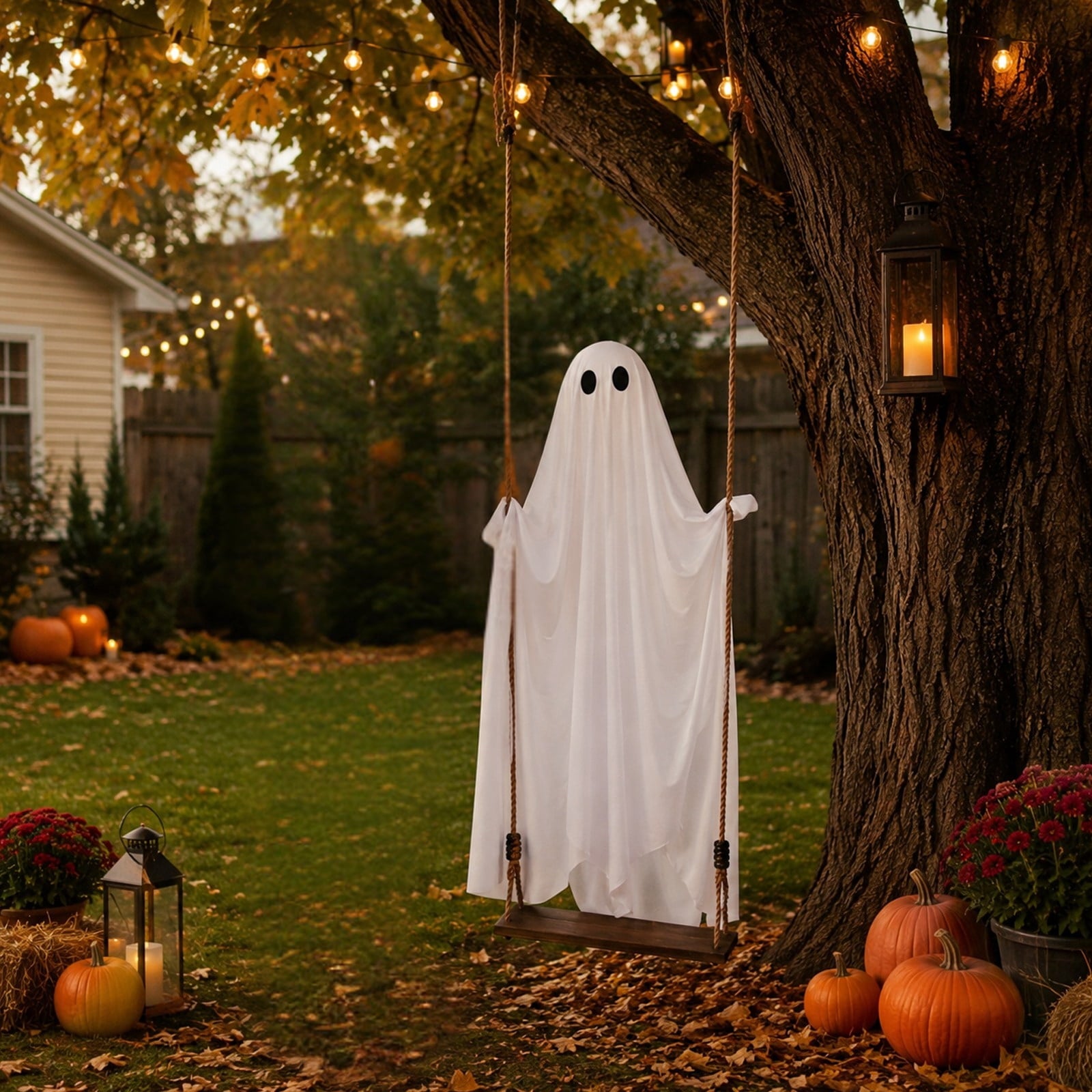Halloween 6 ft Hanging Swing Ghost with Remote Control and Lights, Outdoor Halloween Decorations, Outdoor Decor Spooky Cute Ghosts Decoration Flying Props for Tree Porch Yard Garden Lawn House