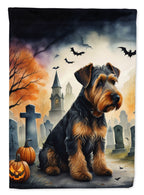 Halloween Airedale Terrier Dog House Flag 28x40IN Double-Sided Polyester Decorative Sleeve Pole Flag for Outdoor Home Garden