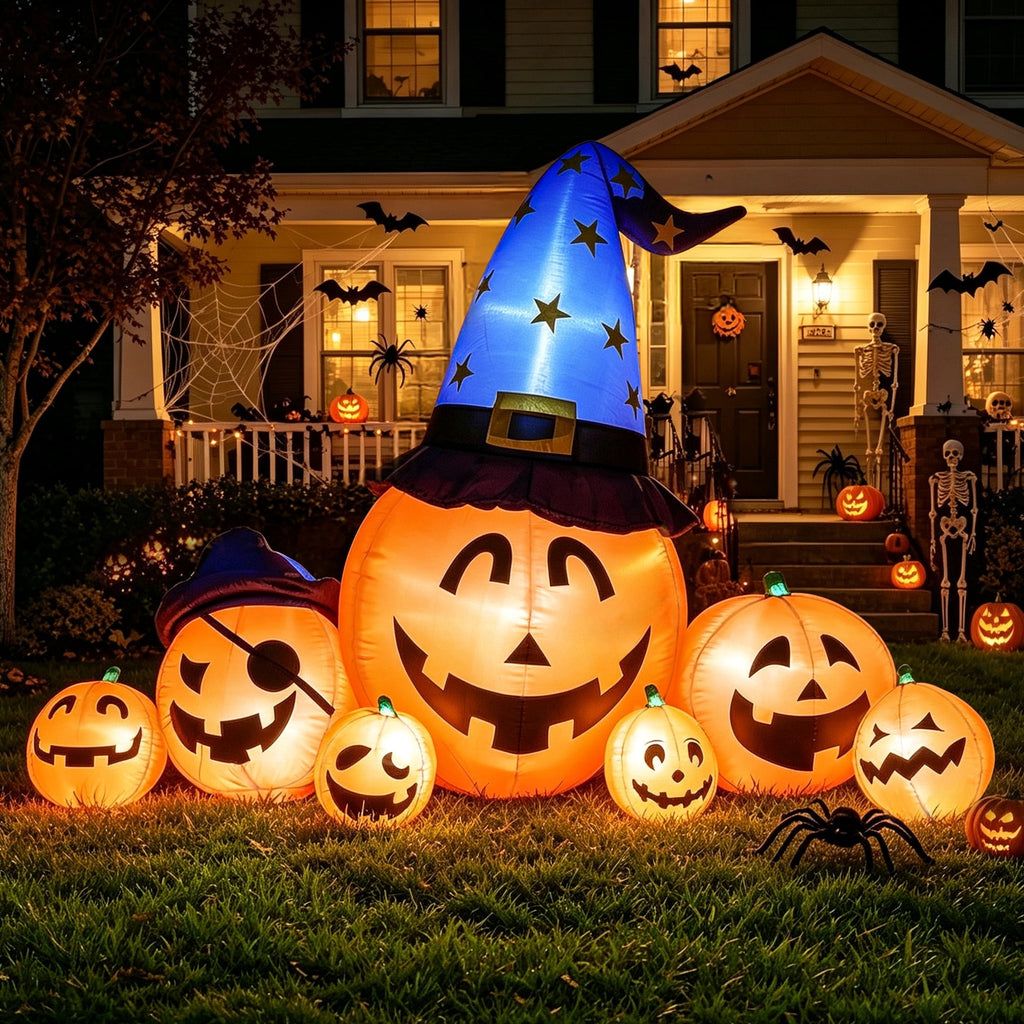 8.7ft Long Halloween Inflatable Pumpkin Decoration with Built-in LED Lights, Large Outdoor Blow-Up Yard Decor for Lawn, Garden, Porch, Haunted House and Halloween Party