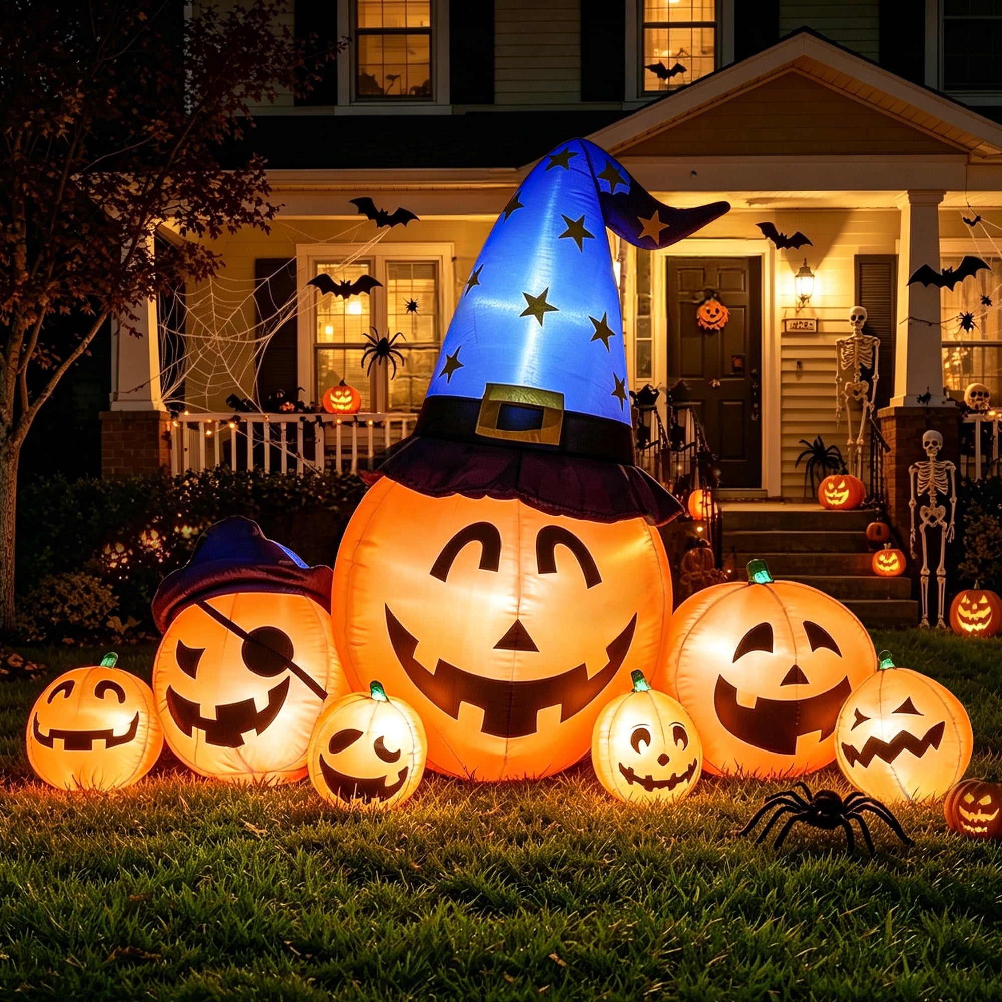 8.7ft Long Halloween Inflatable Pumpkin Decoration with Built-in LED Lights, Large Outdoor Blow-Up Yard Decor for Lawn, Garden, Porch, Haunted House and Halloween Party