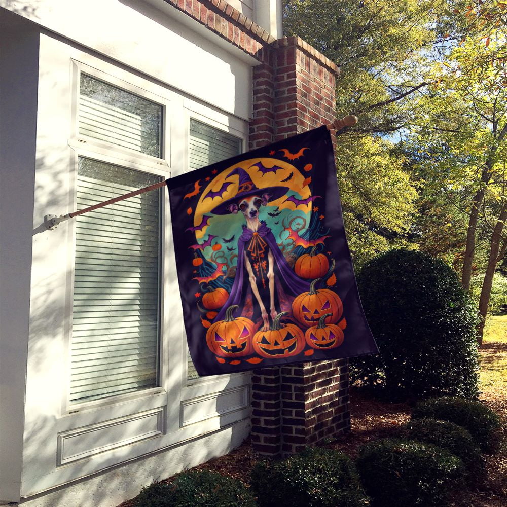 Halloween Italian Greyhound Dog House Flag 28x40IN Double-Sided Polyester Decorative Sleeve Pole Flag for Outdoor Home Garden