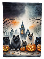 Halloween Keeshond Dog House Flag 28x40IN Double-Sided Polyester Decorative Sleeve Pole Flag for Outdoor Home Garden