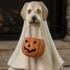 Bethany Lowe 19.5" Large Ghost Dog Candy Bowl Paper Mache Halloween Decoration Statue