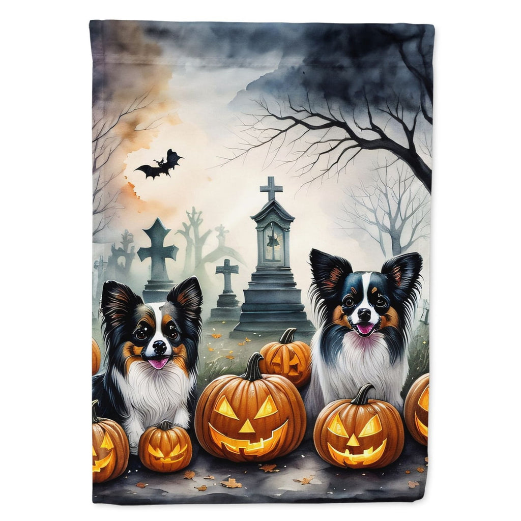 Halloween Papillon Dog House Flag 28x40IN Double-Sided Polyester Decorative Sleeve Pole Flag for Outdoor Home Garden