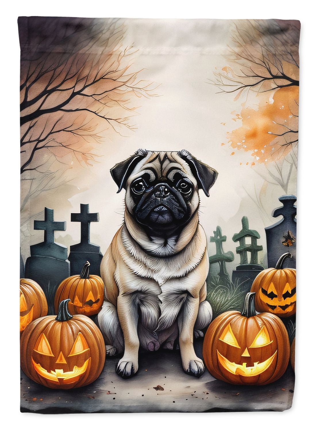 Halloween Pug Dog House Flag 28x40IN Double-Sided Polyester Decorative Sleeve Pole Flag for Outdoor Home Garden Patio