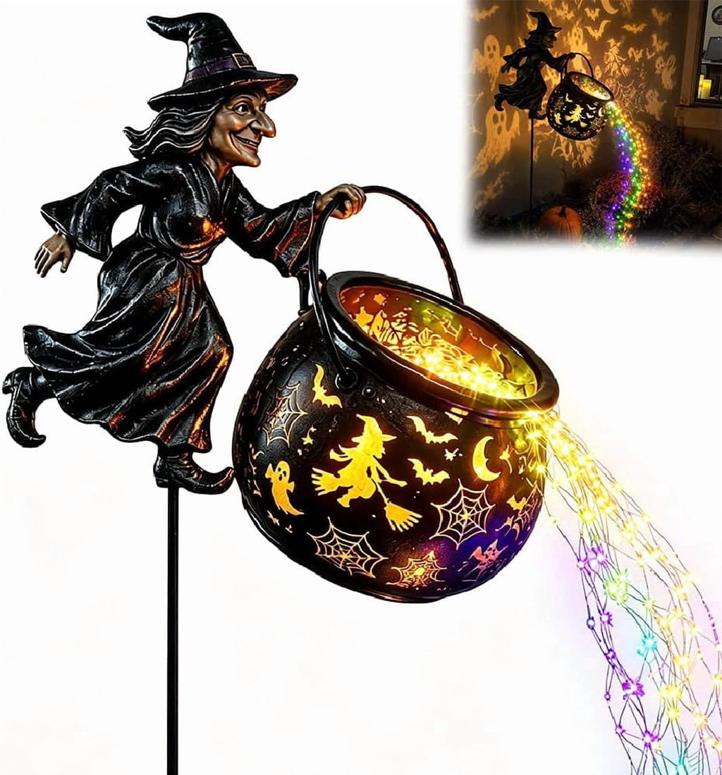 Halloween Witch Cauldron Garden Light, Waterfall-Style Enchanted Witch Cauldron Garden Decoration, Halloween LED Projector Lights Decorations Outdoor with Stake for Yard Lawn Porch Party