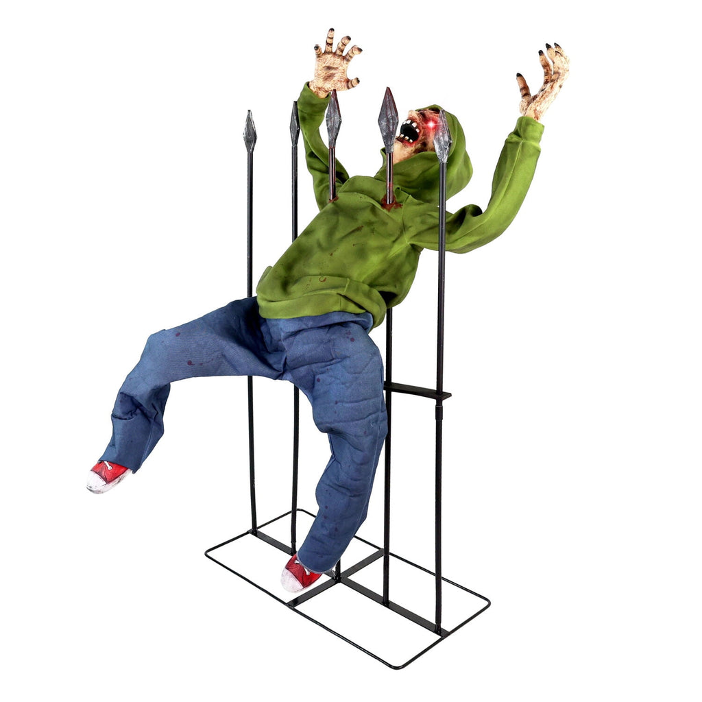 4.4 ft Voice-Sensor Impaled Zombie Halloween Animatronic, HHIMPZOMB-1FLSA