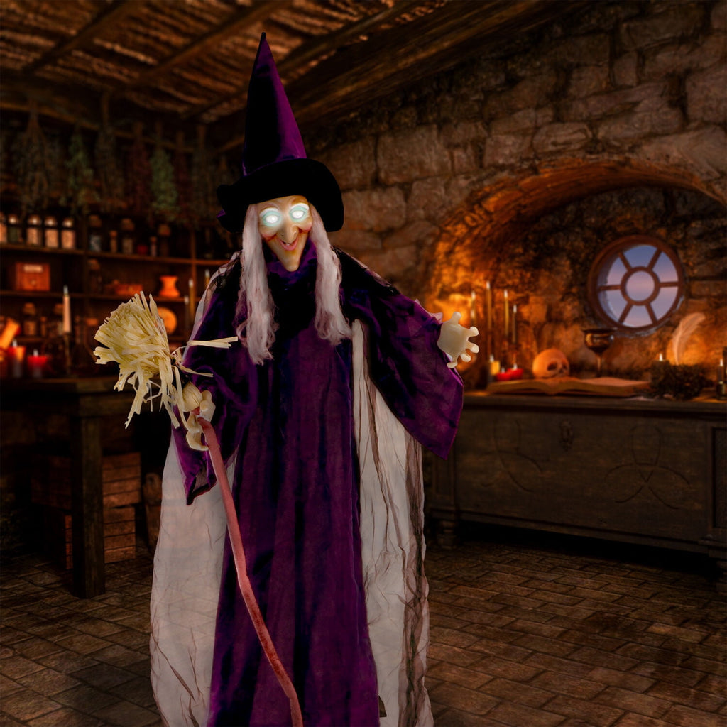 Life-Size Animated Talking Witch w/ Broomstick, 6 ft Halloween Decoration, HHWITCH-5FLSA