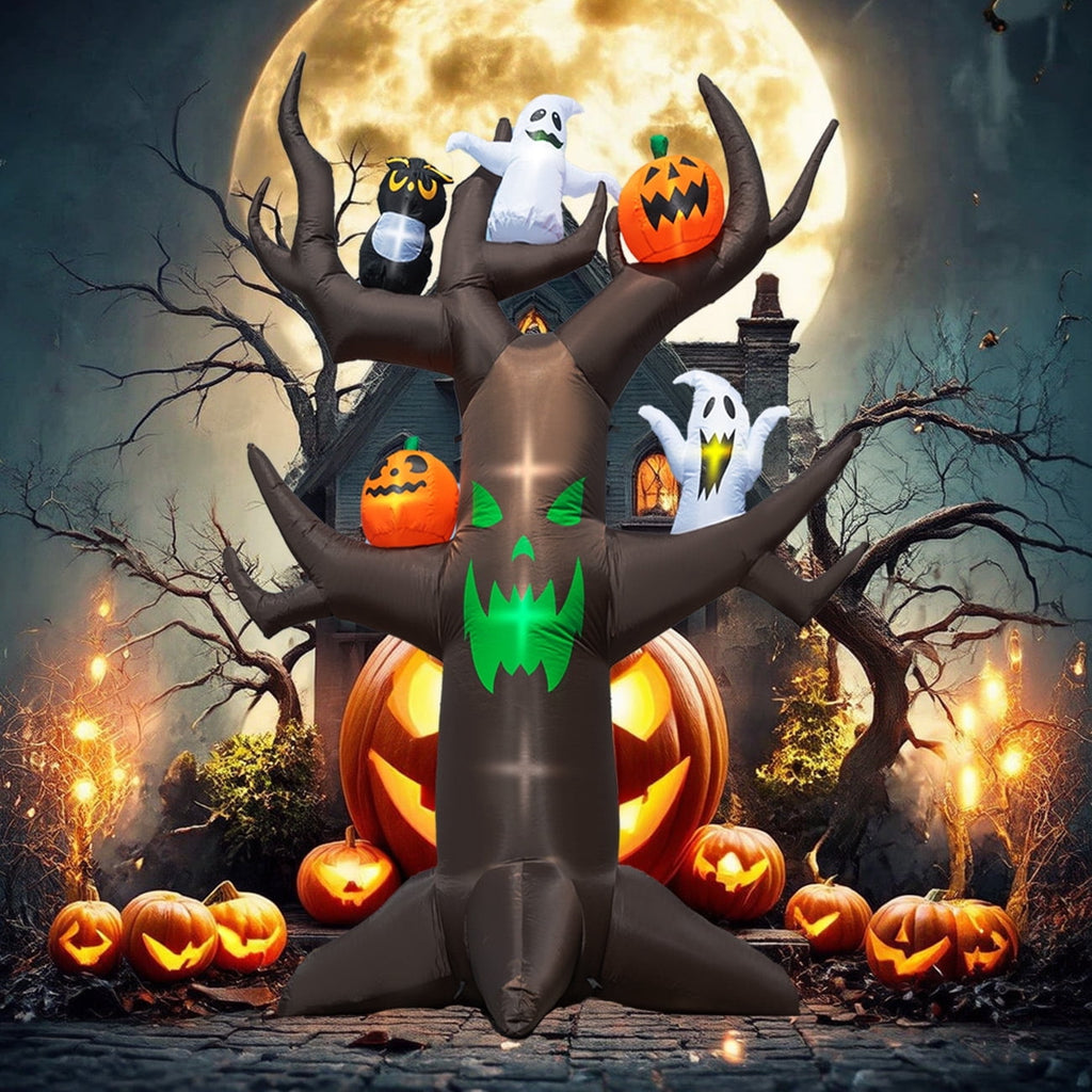 Coolmade 9ft Halloween Inflatable Tree Decoration with pumpkin, Ghost, Owl, Blow up Yard Inflatables with Built-in LEDs for Garden Lawn Indoor Party Decor