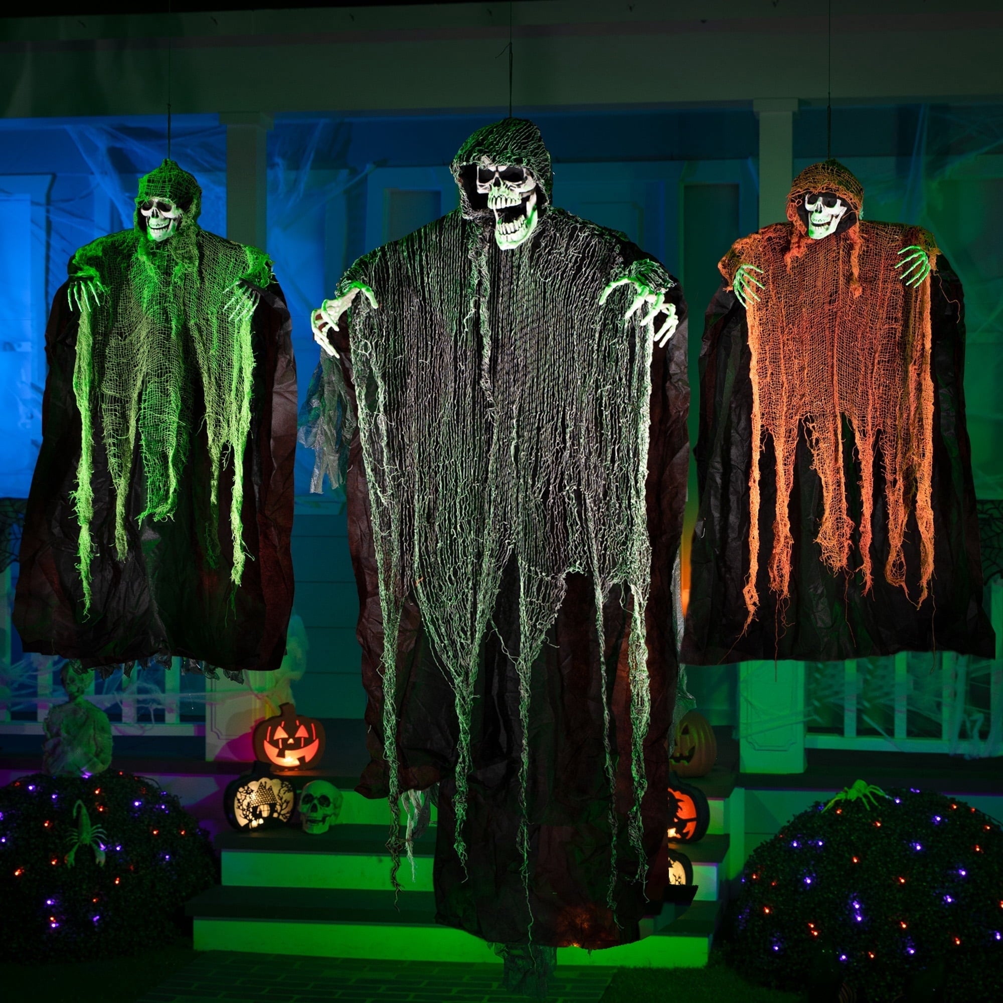 3 Pack Halloween Hanging Ghosts,Scary Skeleton Ghosts Grim Reapers Decorations for Halloween Indoor Outdoor Yard Home Decorations
