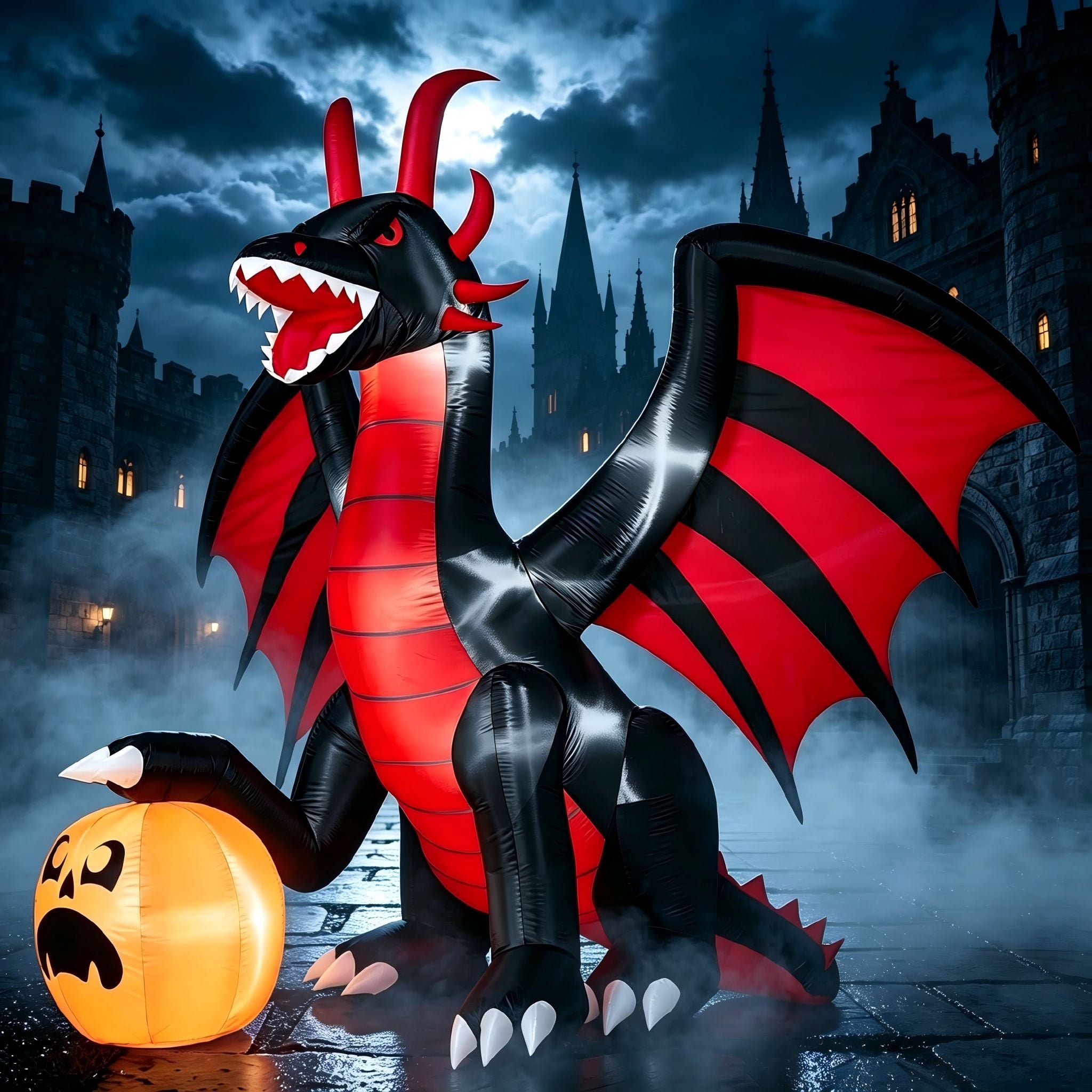 8 ft Halloween Inflatable Fire Dragon with Pumpkin,Animated Moving Mouth & Internal LED Lights,Blow Up Yard Decor Outdoor Lawn Garden Indoor Porch Patio Spooky Halloween Decoration
