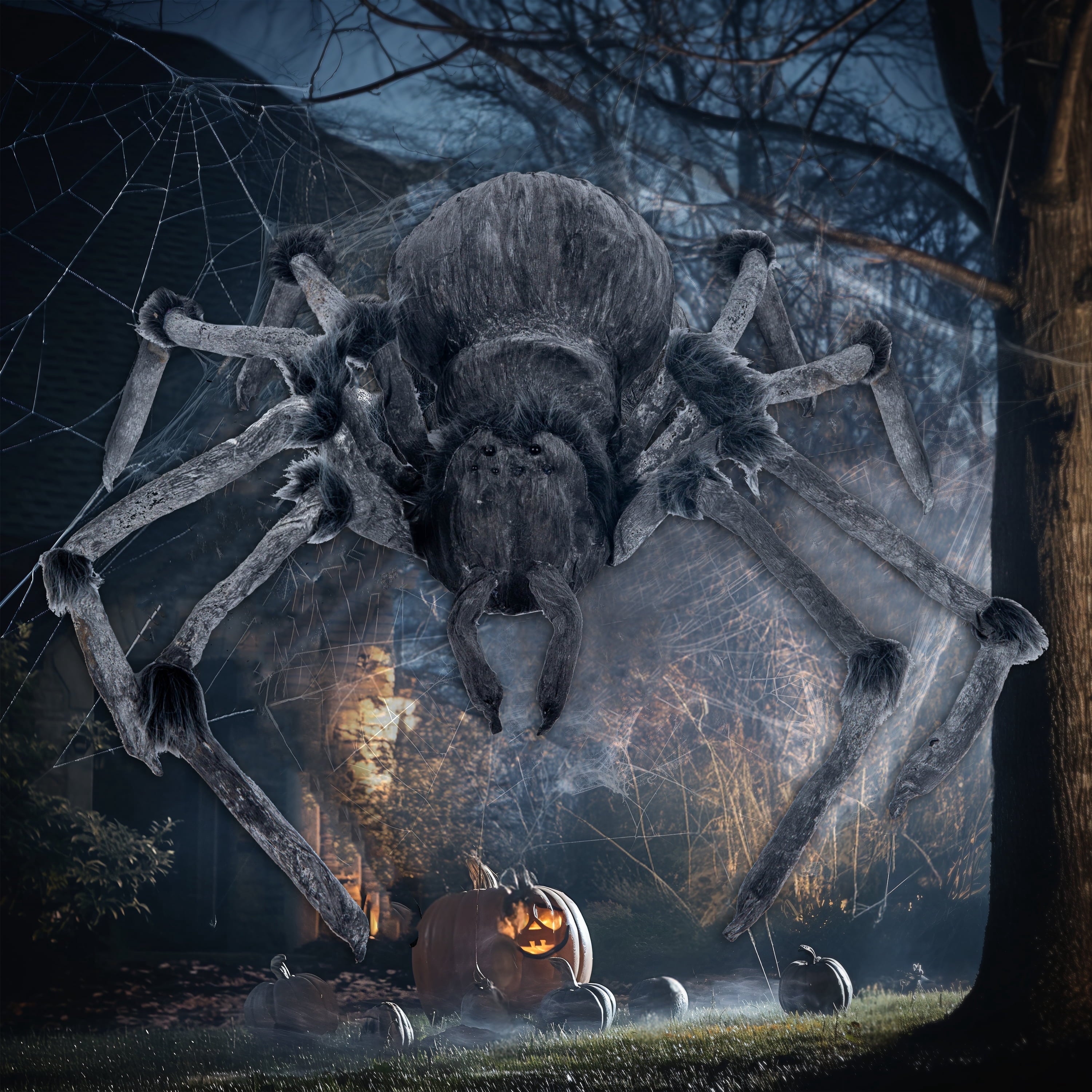 45inch Giant Spider Halloween Decorations,Scary Spider Halloween Outdoor Party Decorations Props Halloween Yard Decorations,Black