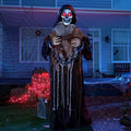 67" Standing Grim Reaper with Chain, Large Halloween Decorations Outdoor, Life Size Animatronics Skelton, Sound-Actived Party Decor with Creepy Sound & LED Eyes, Scary Haunted House Props