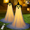 2 Packs Halloween Decorations Outdoor,Light Up Halloween Spooky Standing Ghost with Witch Hat,Scary Ghosts Decor with LED Lights for Front Porche Yard Garden Home