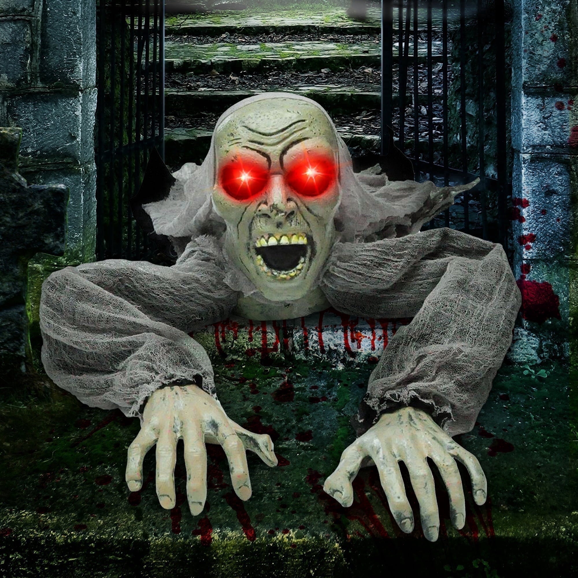 Halloween Groundbreaker Halloween Decorations Zombie with Sound and Flashing Eyes,Outdoor Scary Halloween Yard Decorations