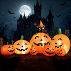 7 ft Halloween Inflatable Long Pumpkin with Witch's Cat Decorations Inflatables with Build-in LEDs,Halloween Decor Outdoor Blow Up Yard Decorations