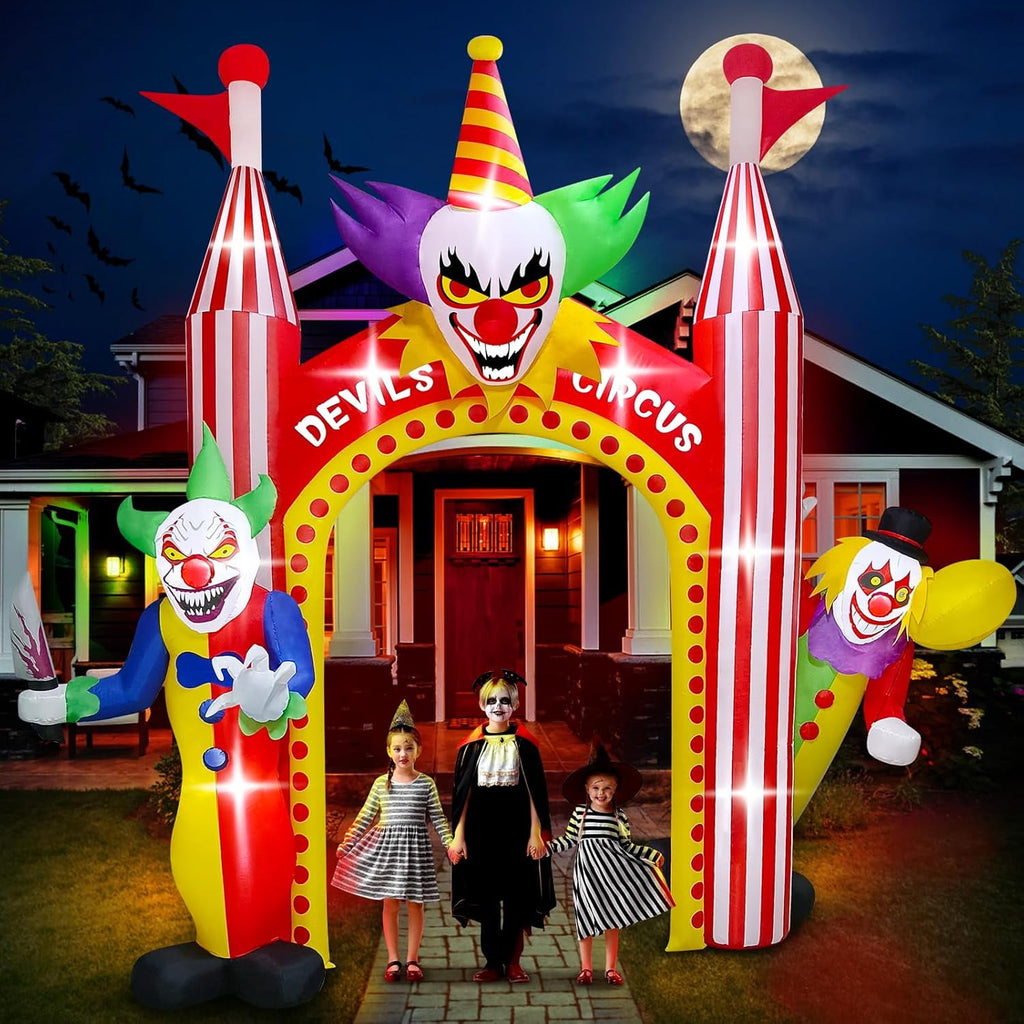 12FT Giant Clown Inflatable Archway with Built-in Lights  Scary Outdoor Yard Decorations for Garden, Lawn, and Indoor Halloween Decor