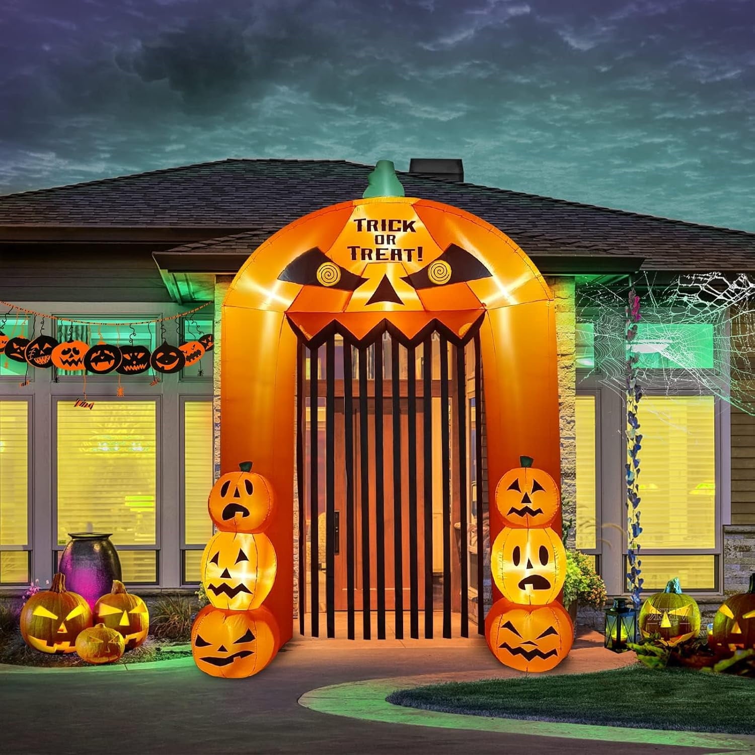 9.5ft Halloween Inflatable Pumpkin Arch with LED Lights - Outdoor/Indoor Yard Decoration for Halloween Party & Home