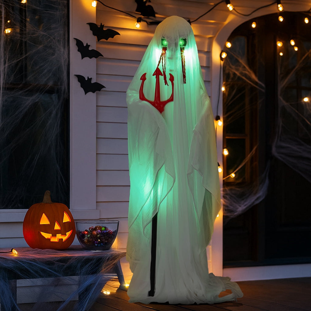 4.5ft Hanging Ghost Animated Halloween Decoration Creepy Halloween Skeleton w/ Pre-Recorded Screaming, LED Eyes