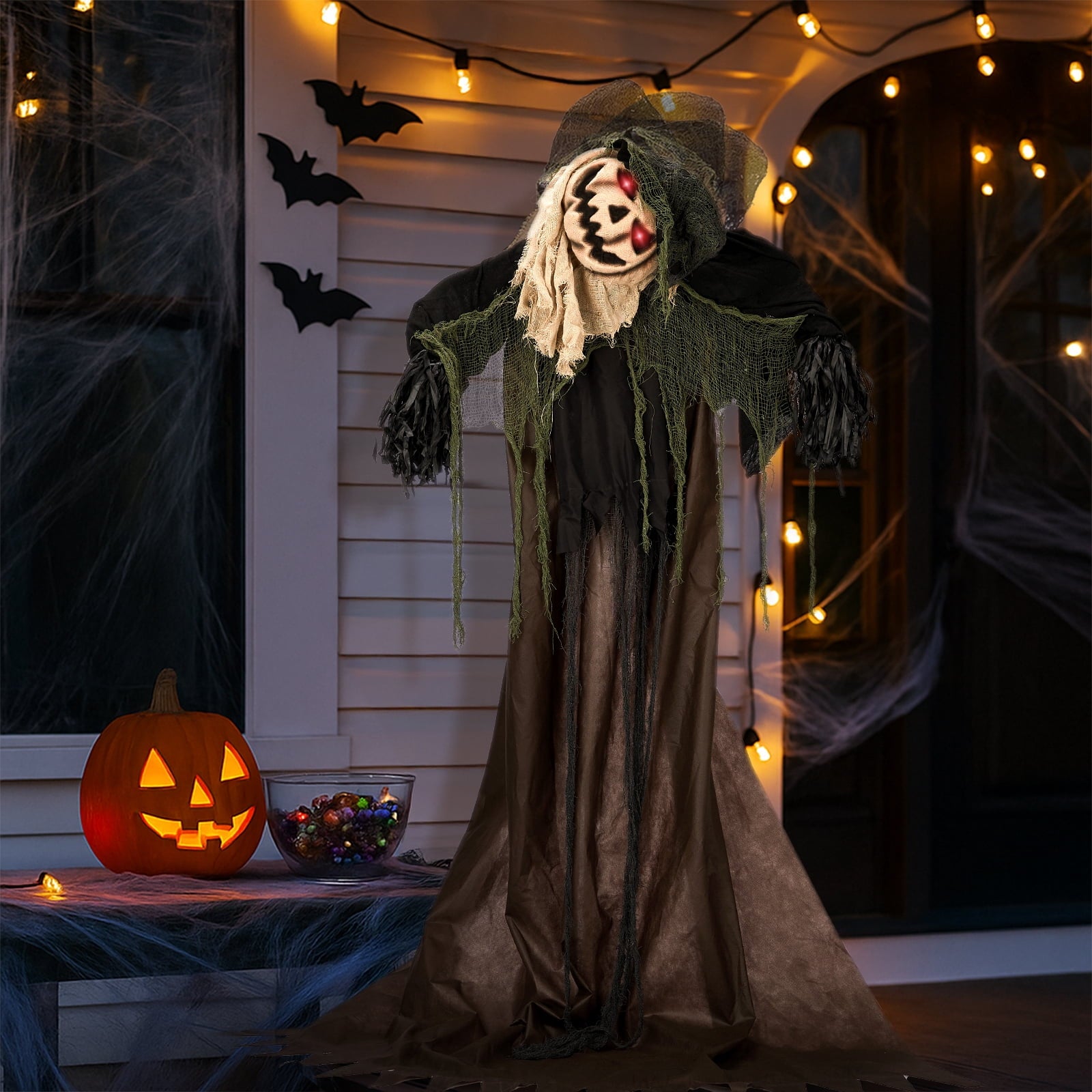 Spooky Yard™ 6ft Pumpkin Man Animated Animatronic Decoration Creepy Halloween w/ Classic Cape Creepy Cloaked Jack-o'-Lantern