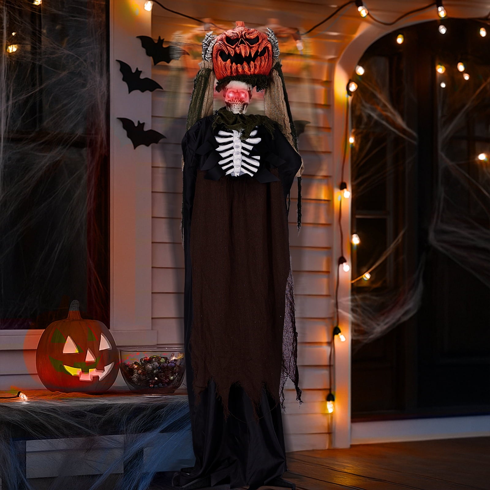 6ft Ghost with The Pumpkin Head Halloween Animated Animatronic Decoration w/ Pre-Recorded Screaming