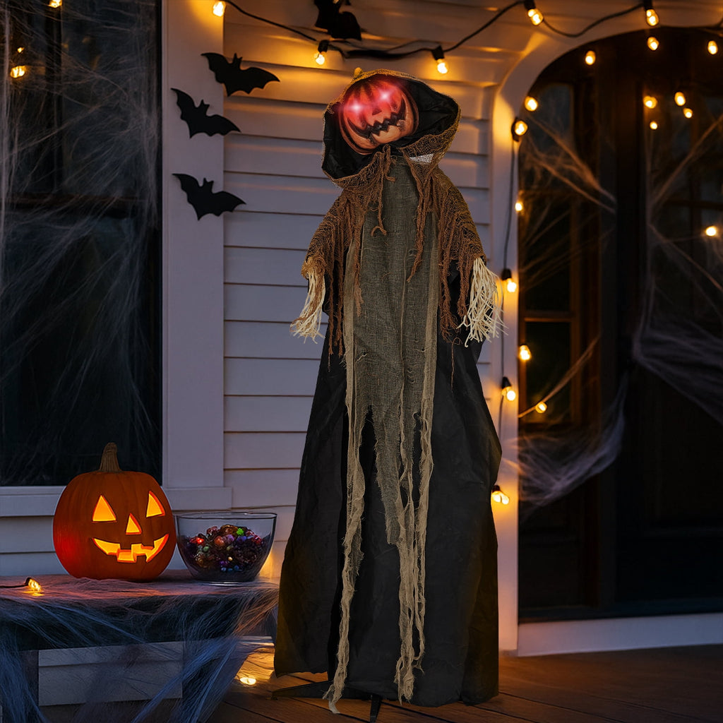 6ft Pumpkin Man Animated Animatronic Decoration Creepy Halloween w/ Classic Cape Creepy Cloaked Jack-o'-Lantern for Porch & Yard
