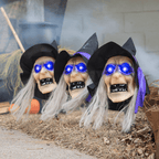 Light-Up Witch Head Yard Stake Halloween Decorations - 3 Pieces