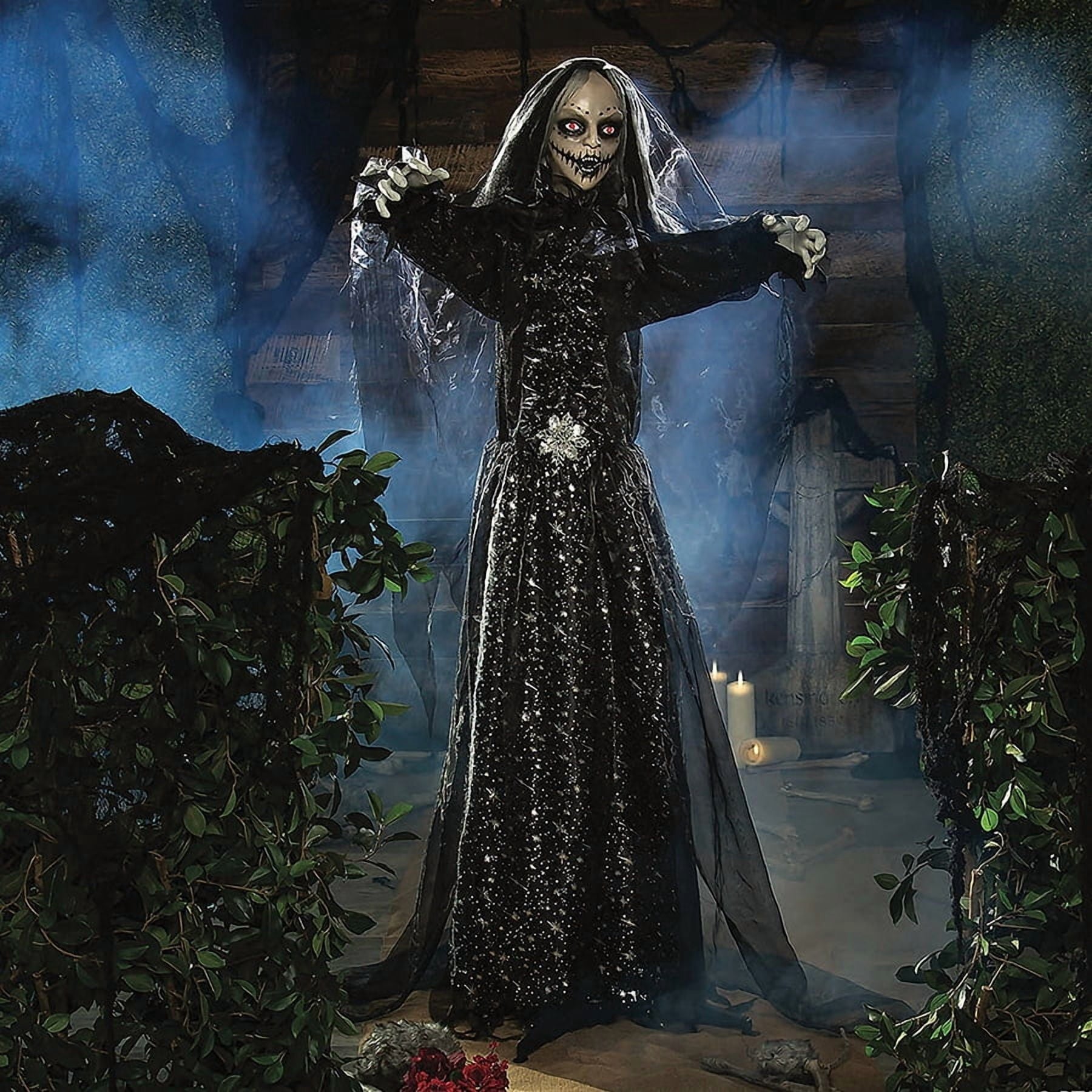 5 Ft. 6 Standing Animated Bride with Black Dress Halloween Decoration - One Size