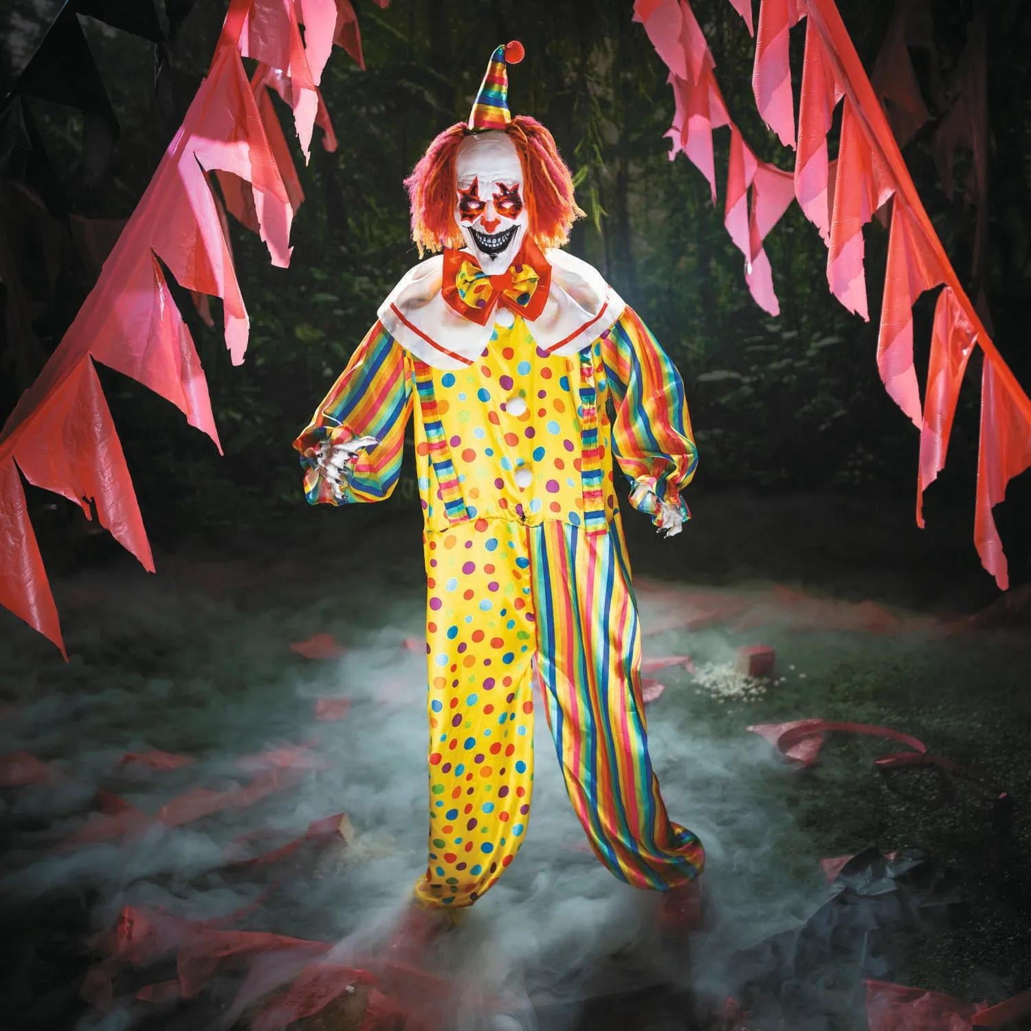 6 Ft. 2 3/4" Animated Standing Light-Up Multicolor Clown Halloween Decoration