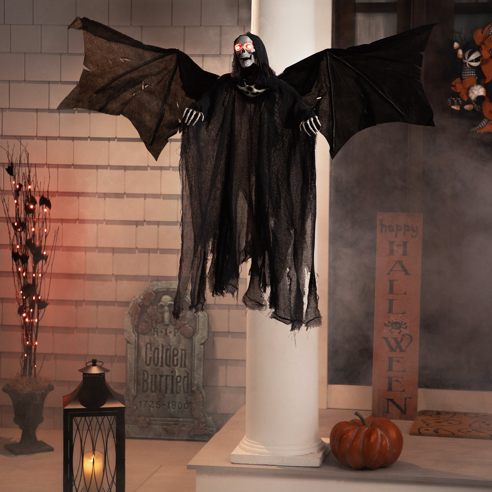 LED Lighted Animated Winged Grim Reaper Halloween Decoration - 50"