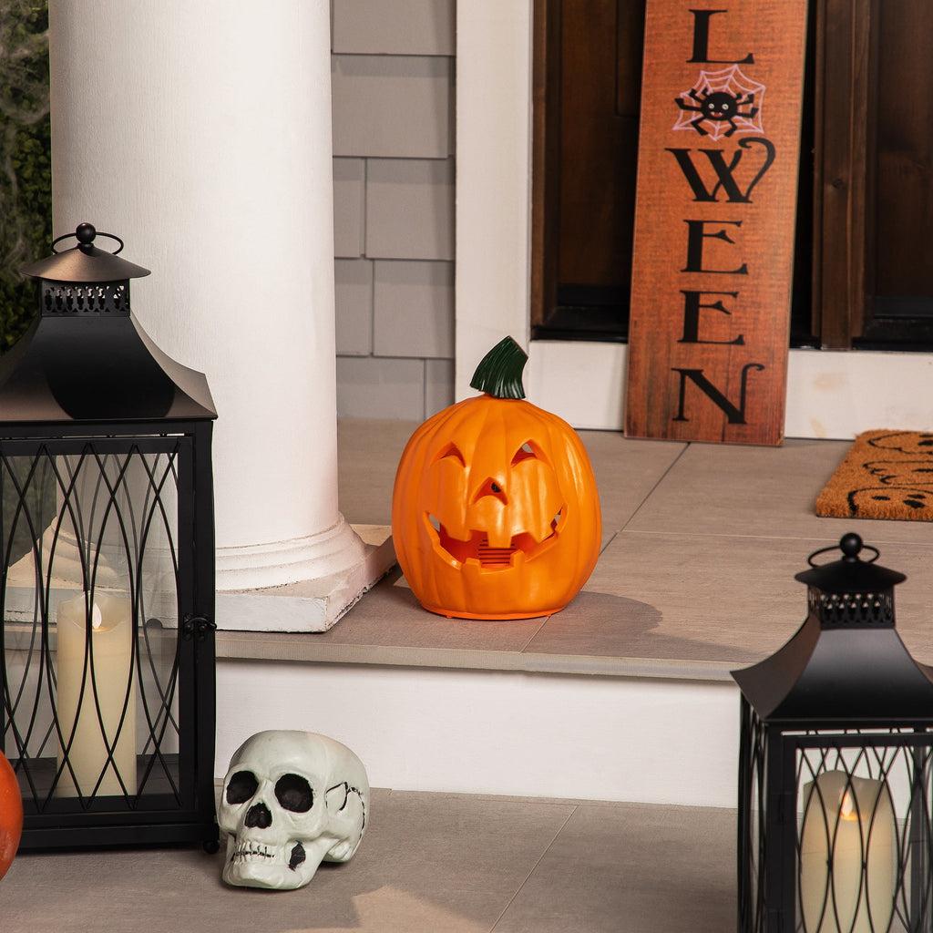 9.75" Jack-O-Lantern Animated Double-Sided Halloween Pumpkin - Orange/Green