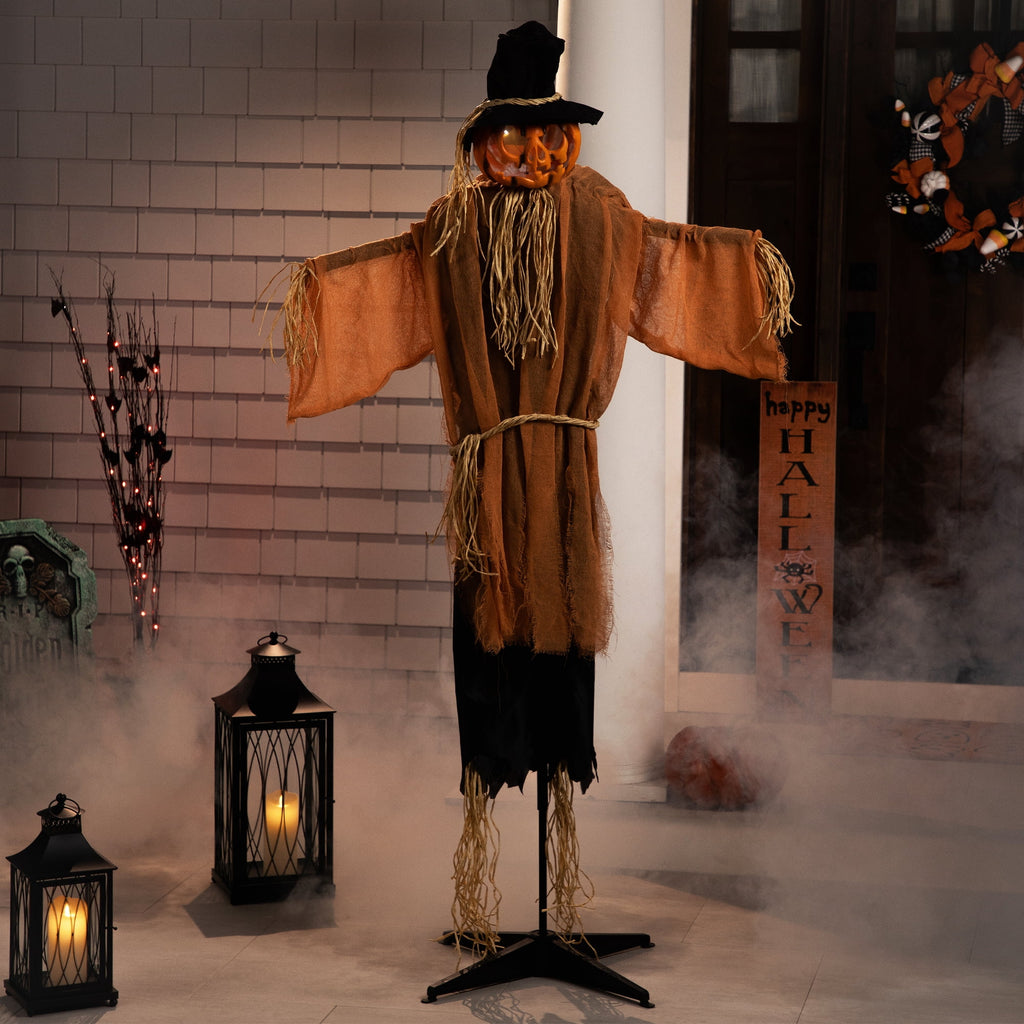 Animated Jack-O'-Lantern Scarecrow Halloween Decoration - 6'
