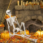OZMI Halloween Skeleton Decoration for Haunted House, 38 Inch Full Body Plastic Skull Skeleton with Posable Joints for Halloween Party Haunted House Bar Graveyard Decorations Party
