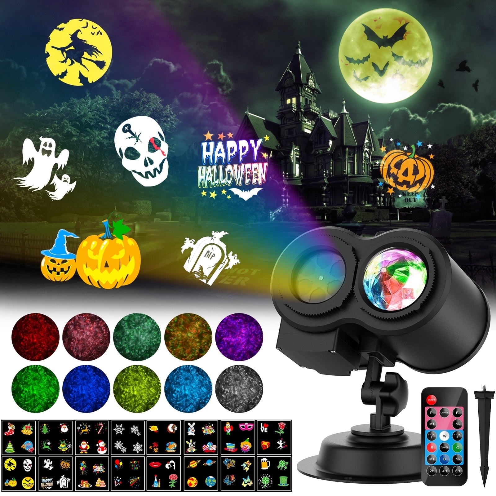 Outdoor HD projector light, remote control 16 switchable modes, Christmas Halloween celebrations, birthdays, weddings and parties, waterproof light show