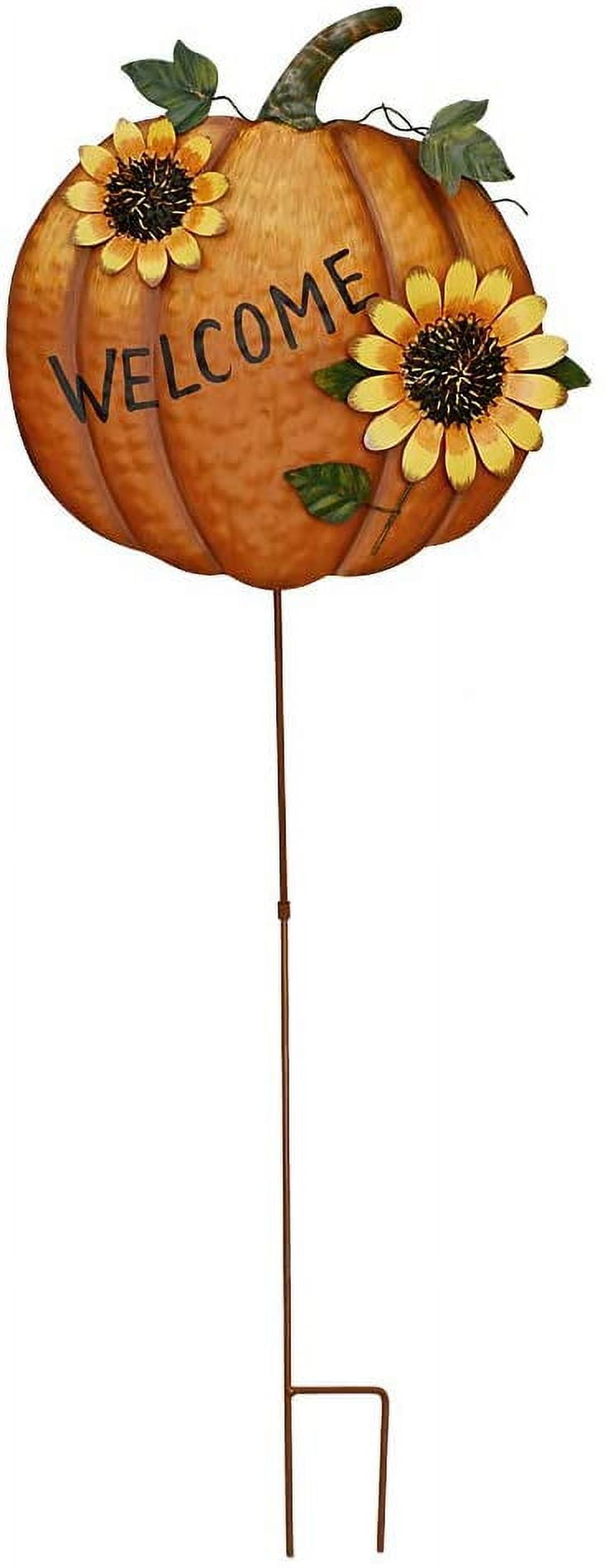 Pumpkin Garden Stake Metal Welcome Sign Fall Decor, Decorative Pumpkin Yard Garden Dcor Outdoor for Autumn Harvest Thanksgiving Halloween Rustic Pumpkin Decoration for Home (1, 14inX36.75in)