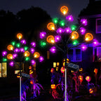 2 packs 40 LED Solar Halloween Lights, 2 Modes Halloween Bats Spiders Pumpkin Lights for Outdoor Decorations, Waterproof Stakes for Garden Yard Pathway Walkway