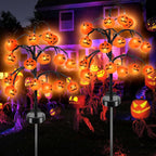 2 packs 40 LEDs Solar Halloween Pumpkin Stake Lights, 2 Modes Outdoor Waterproof Halloween Decorations, Solar Halloween Lights Stakes for Garden Yard Pathway