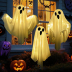 3 pack Hanging Ghosts Halloween Decor, 20 inch LED Glowing Ghost Halloween Decorations Outdoor Lights for Yard Porch Tree Garden Patio Bedroom Wall Party, Warm White