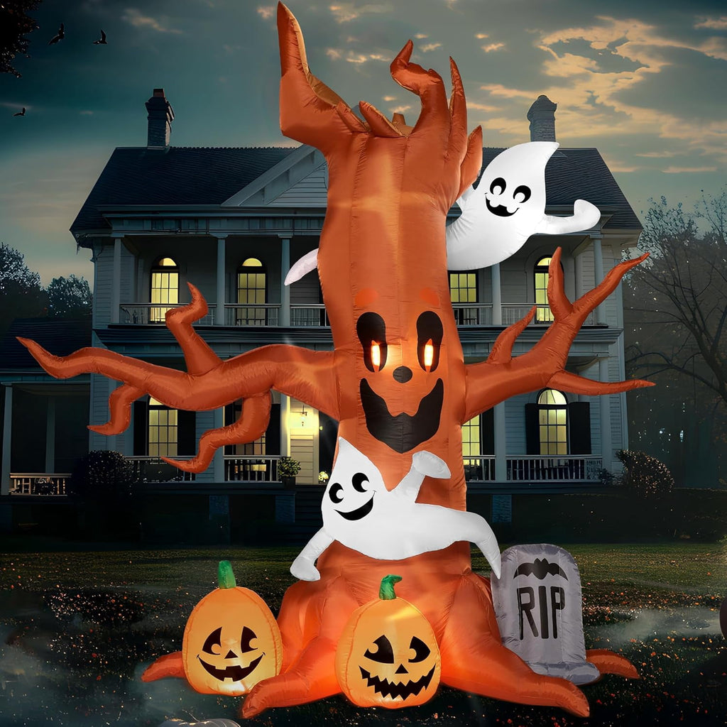 8 FT Halloween Inflatables Spooky Tree with Ghost,Pumpkin & Tombstone Tree Blow Up Decor with Built-in LED Lights for Yard,Lawn,Garden,Party,Holiday Outdoor Decorations