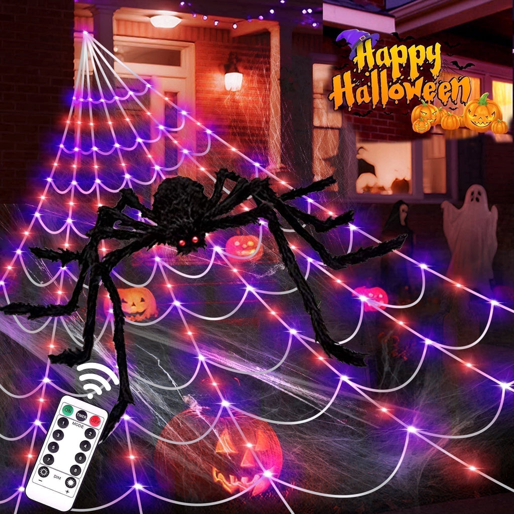 Spooky Yard™ Scidweet Outdoor, 350 LED Halloween Spider Web Lights with 79" Giant Spider for Home Garden Yard Decor