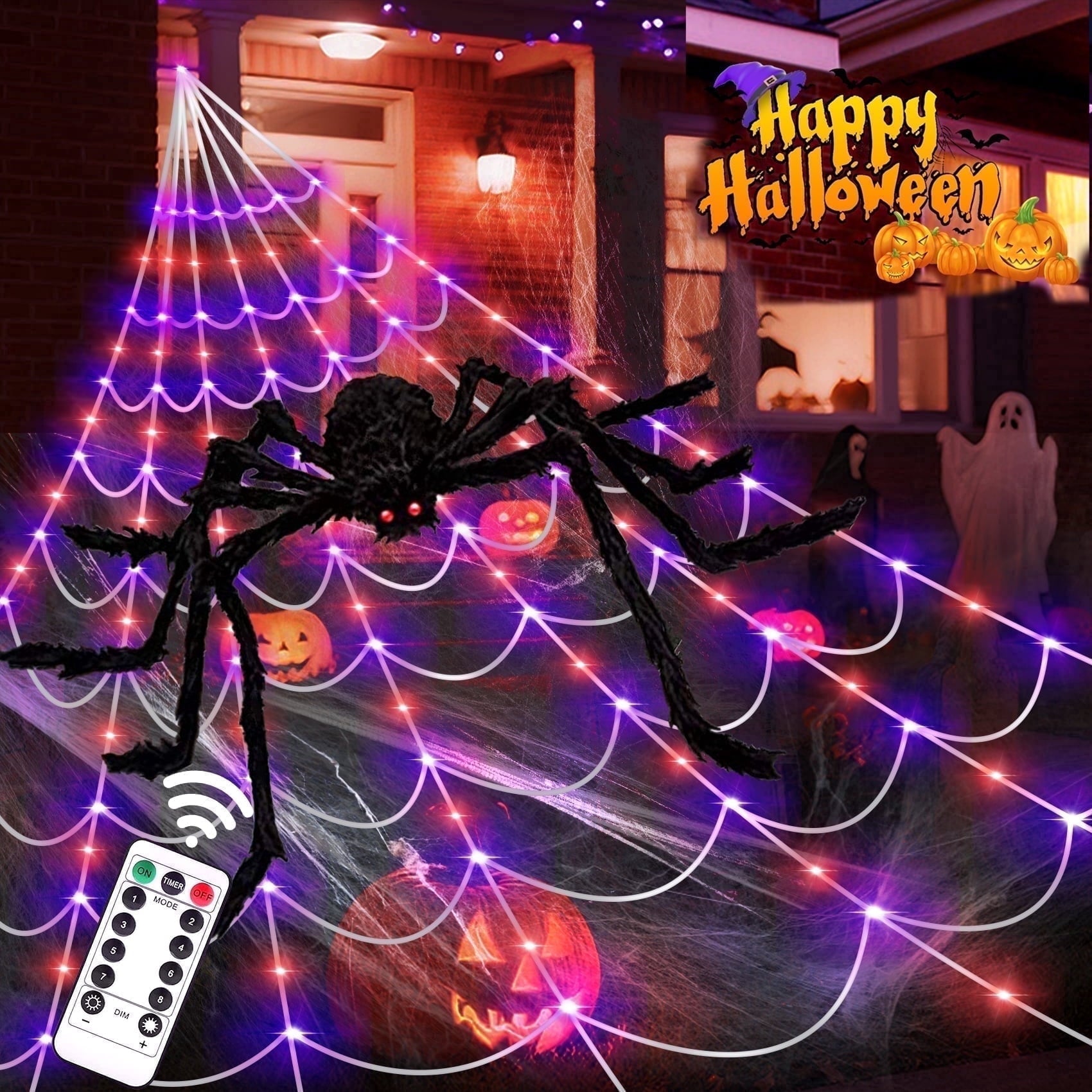 Spooky Yard™ Scidweet Outdoor, 350 LED Halloween Spider Web Lights with 79" Giant Spider for Home Garden Yard Decor