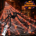 Scidweet Halloween Decorations Outdoor, 350 LED Halloween Spider Web Lights with 79" Large Spider for Outside Garden Yard Home Decor, Orange