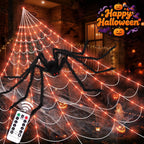 Scidweet Halloween Decorations Outdoor, 350 LED Halloween Spider Web Lights with 79" Large Spider for Outside Garden Yard Home Decor, Orange