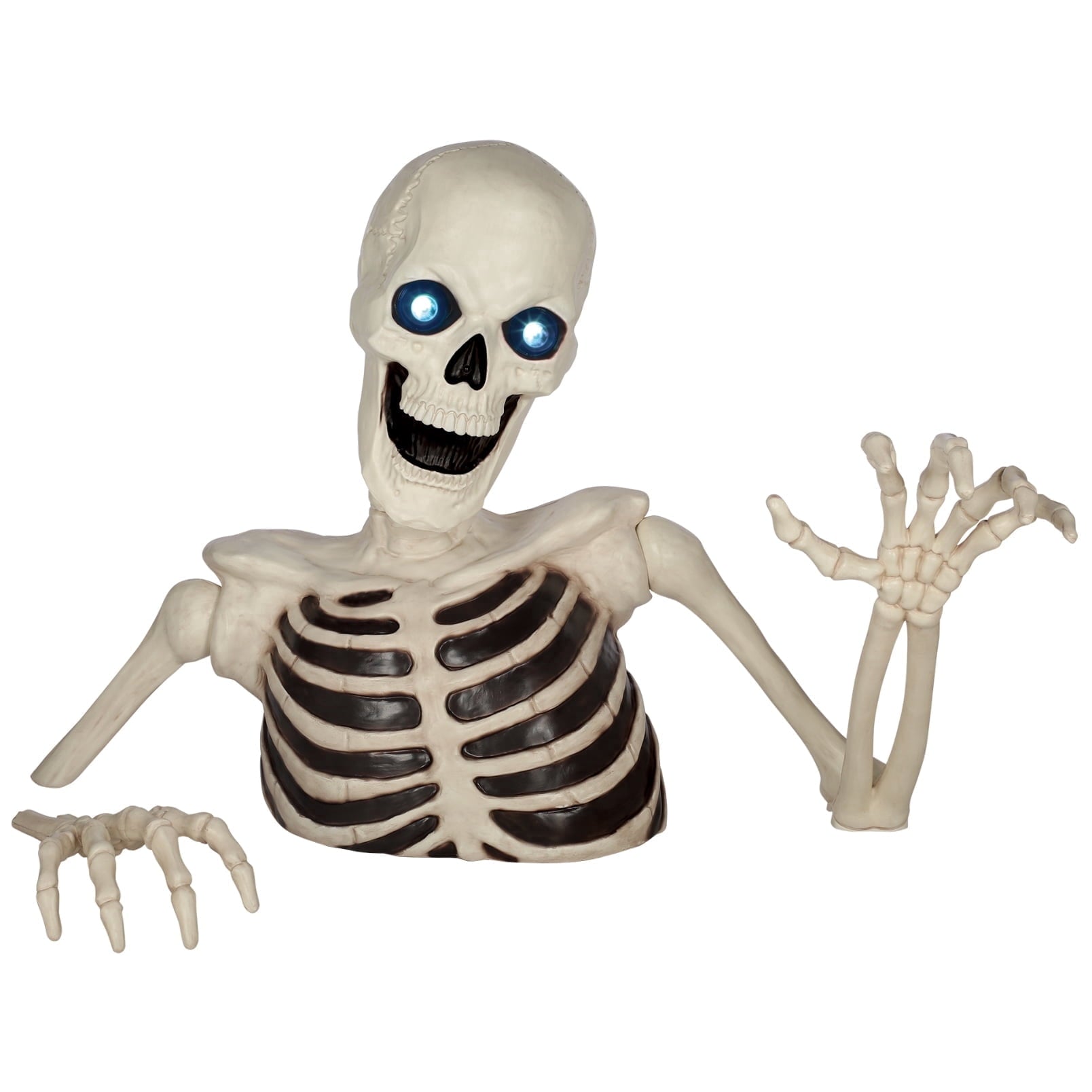 48" Halloween Giant Groundbreaker Skeleton with LED Light Moving Eyes, Creepy Sound Effect for Yard Porch Halloween Decoration