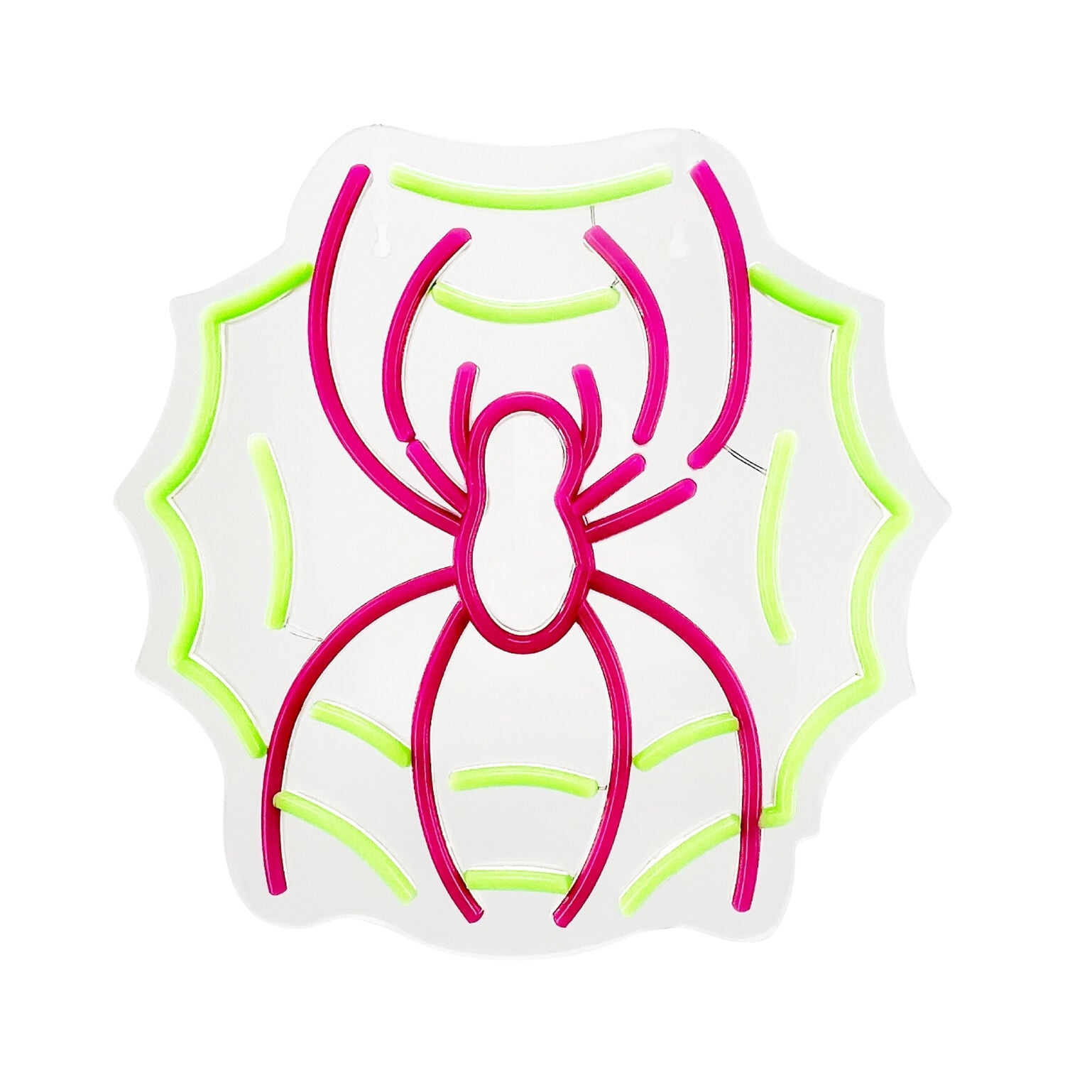 Spider with Web Pink & Green Halloween Décor with Neon LED Lights, 0.9-Ft