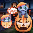 5 ft Halloween Inflatable Animated Cat on Pumpkin,Halloween Outdoor Decoration with LED Lights,Blow Up Decoration for Yard & Lawn,Party