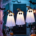 18In Set of 3 Halloween Hanging Ghosts,Halloween Decorations Outdoor Hanging Ghosts with Witch Hat,Glowing Ghost Witch Hat Lights Halloween Ghost Decor for Yard Patio Garden Tree Outside