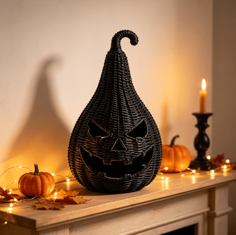 Spooky Yard™ THOPBPRK 2026 Black Halloween Woven Pumpkin Jack-O'-Lantern, Pumpkin, USE LED Candle, Rattan Fall for Home, 1Pack 11.8 Inch A