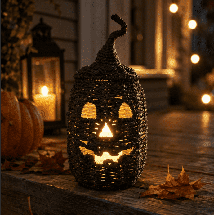 Spooky Yard™ THOPBPRK 2026 Black Halloween Woven Pumpkin Jack-O'-Lantern, Pumpkin, USE LED Candle, Rattan Fall for Home, 1Pack 11.8 Inch A