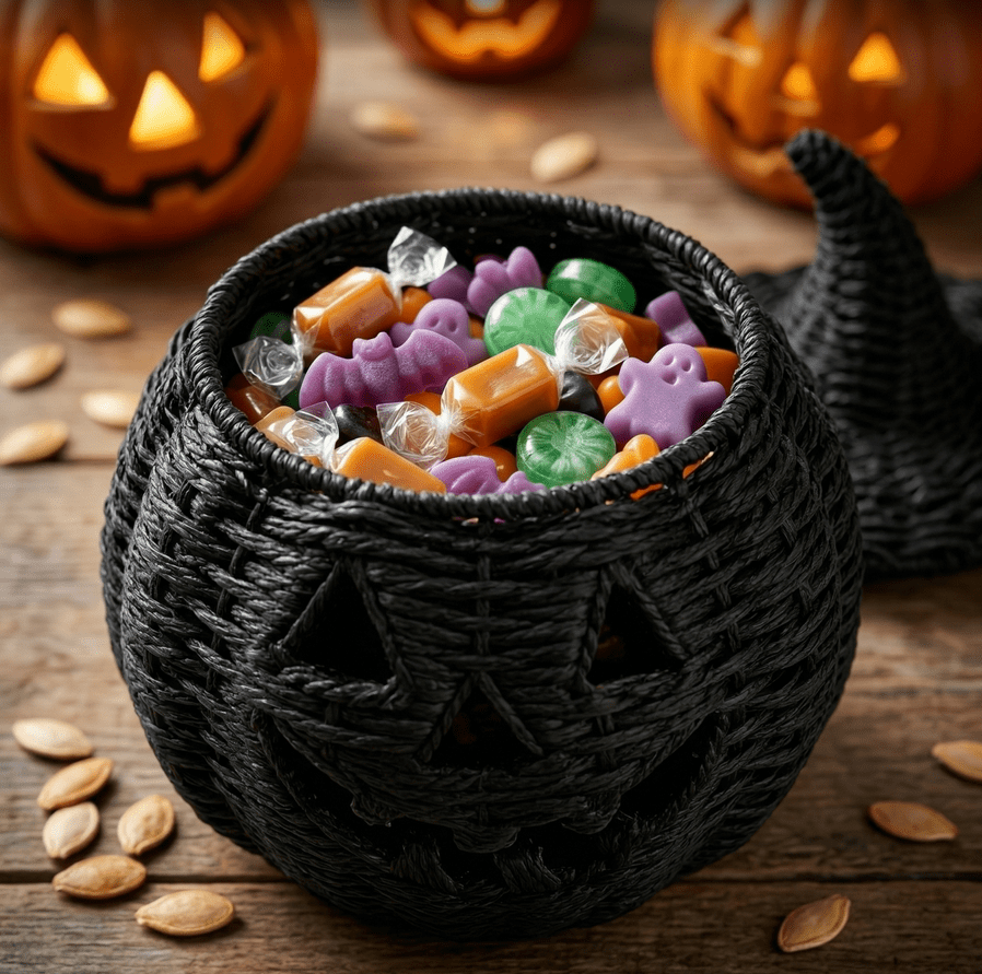 Spooky Yard™ THOPBPRK 2026 Black Halloween Woven Pumpkin Jack-O'-Lantern, Pumpkin, USE LED Candle, Rattan Fall for Home, 1Pack 11.8 Inch A